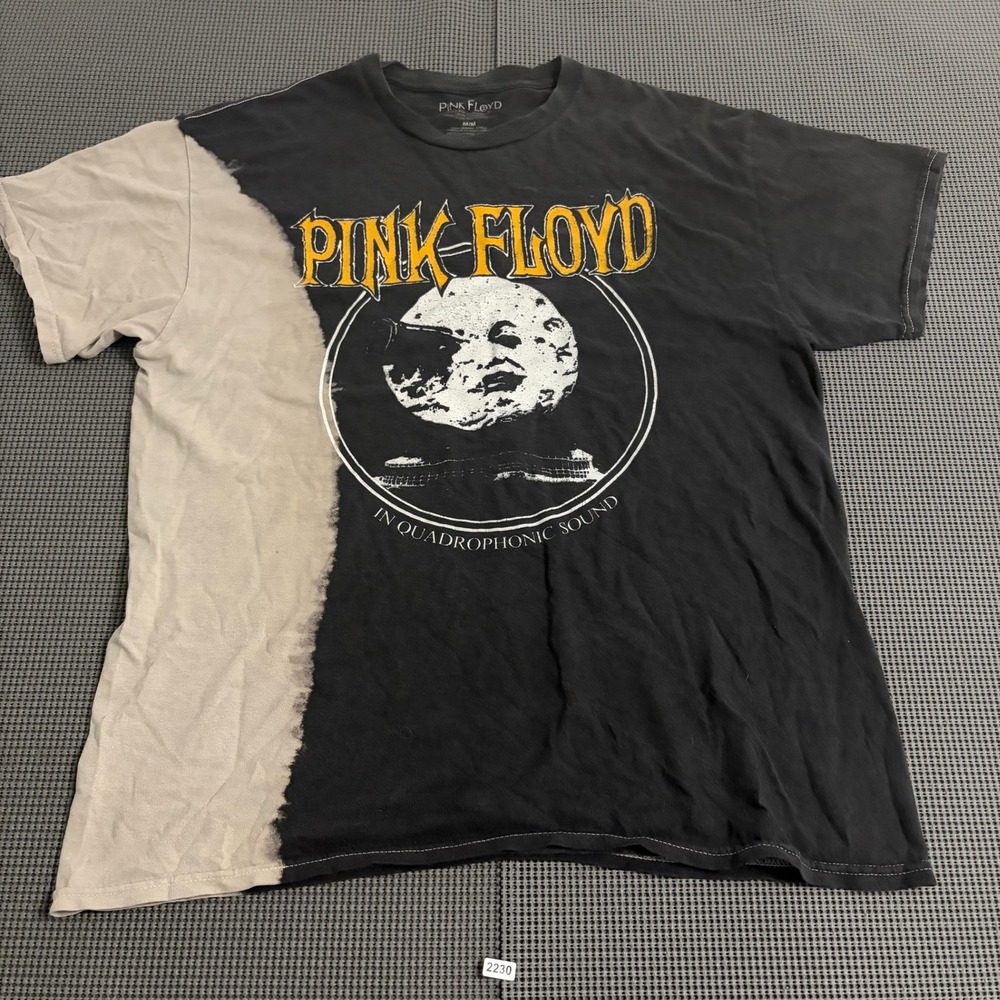 Pink Floyd In Quadrophonic Sound Graphic Tee Black Bleach Split Dye Shirt Medium